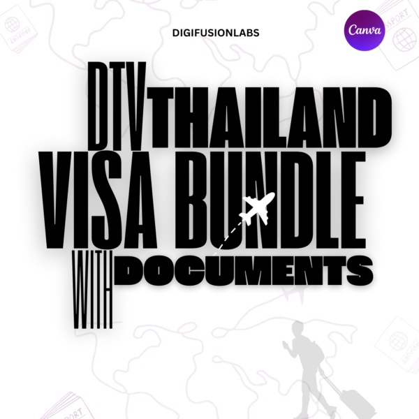A laptop displaying the DTV Thailand Visa Bundle template in Canva, ready for editing.