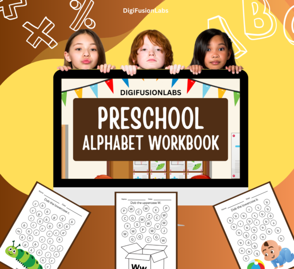 A printed no-prep alphabet activity sheet with a child practicing handwriting.