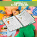 A handwriting worksheet focusing on tracing and writing CCVCC words for kindergarten learners.
