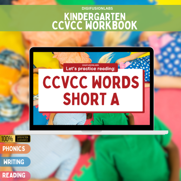 A digital phonics blending activity displayed on a tablet screen, designed for kindergarten learning.