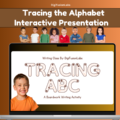 A completed handwriting worksheet showing neat letter tracing practice.