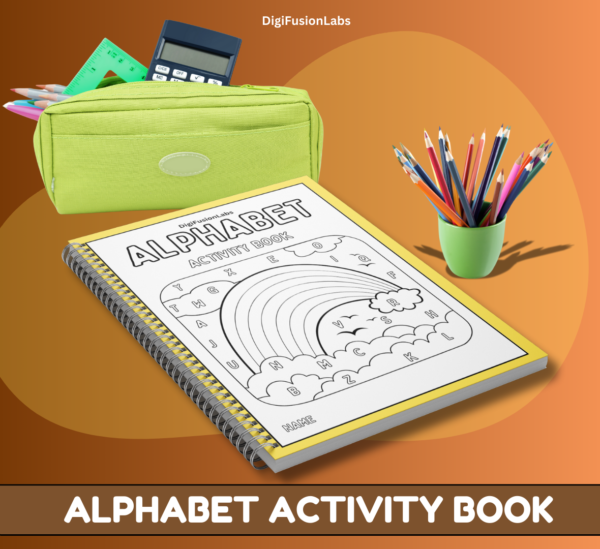 A homeschool setup with The Ultimate Alphabet Workbook Bundle – No Prep & FUN printed and ready for use.